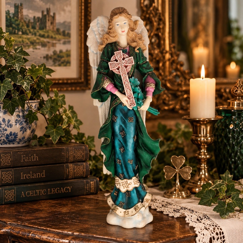 Lenox Angel of the Emerald Isle Figurine Irish Celtic Cross Shamrock 11.5"